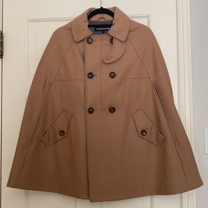 Warehouse camel khaki tan beige wool cape poncho trench S NEVER WORN